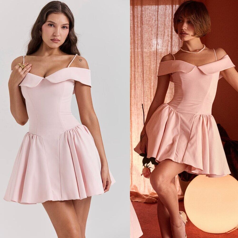 House of CB 'Elida' Ballerina Pink Off Shoulder Mini Dress